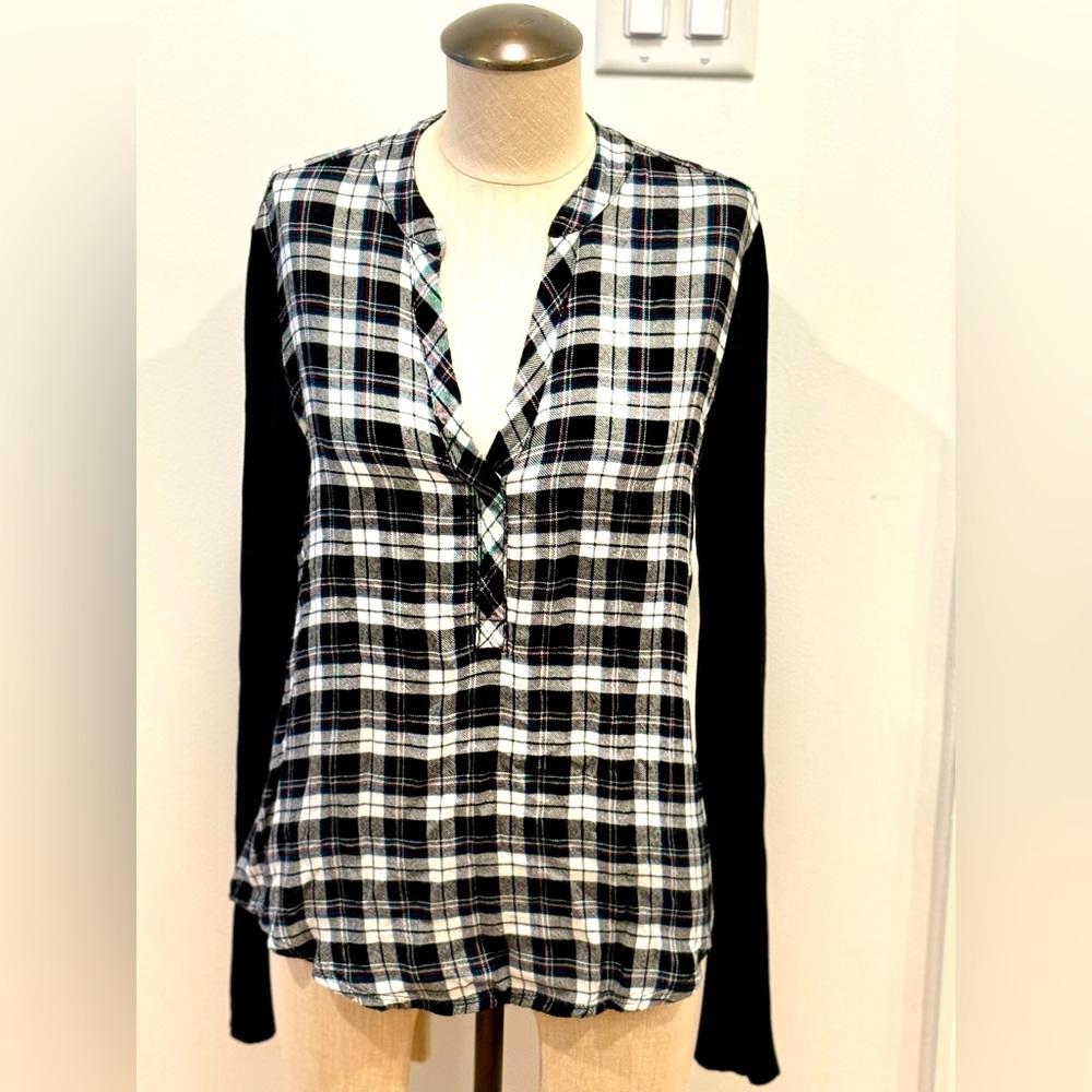 Michael Stars Gabriella Flannel Mixed Media Top